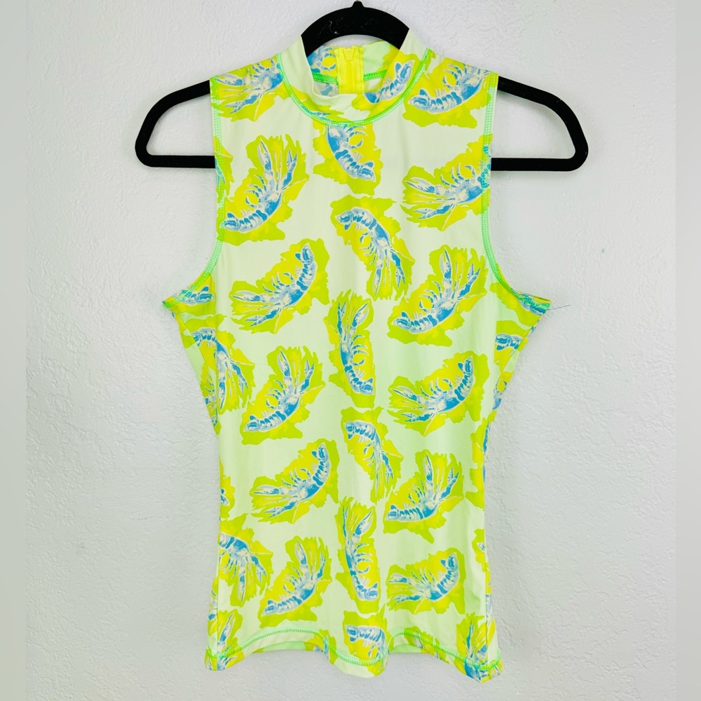 J Crew Lobster Lime Neon Green Sleeveless Rash Guard